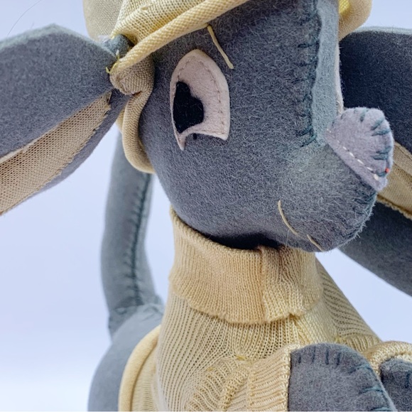 Antique stuffed animal large ears mouse with sock clothing heavy felt hand made - Picture 2 of 13